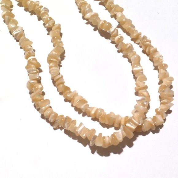 Mother of Pearl Chip Beaded Necklace 34" Long Strand - Picture 3 of 5